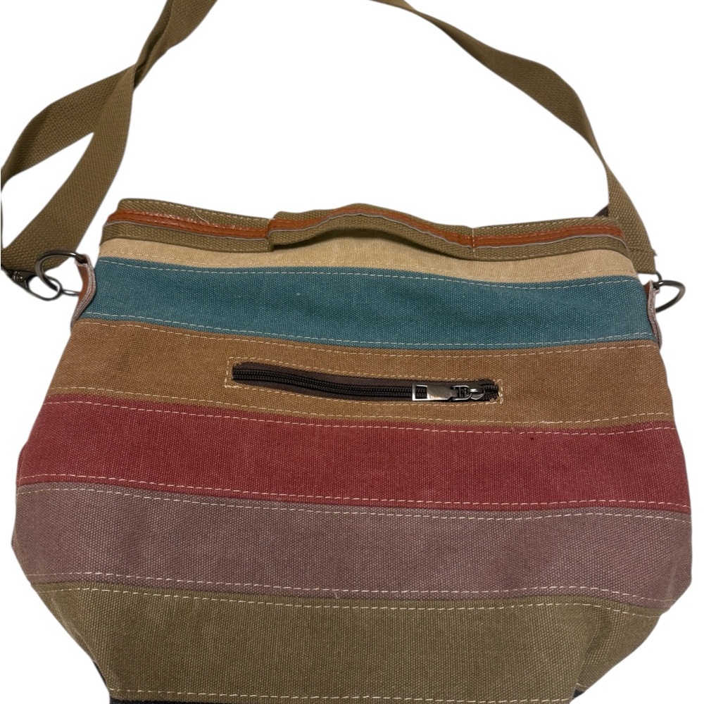 Source Unknown Multicolor Striped Canvas Crossbody Bag with Blue Accent - Picture 2 of 5